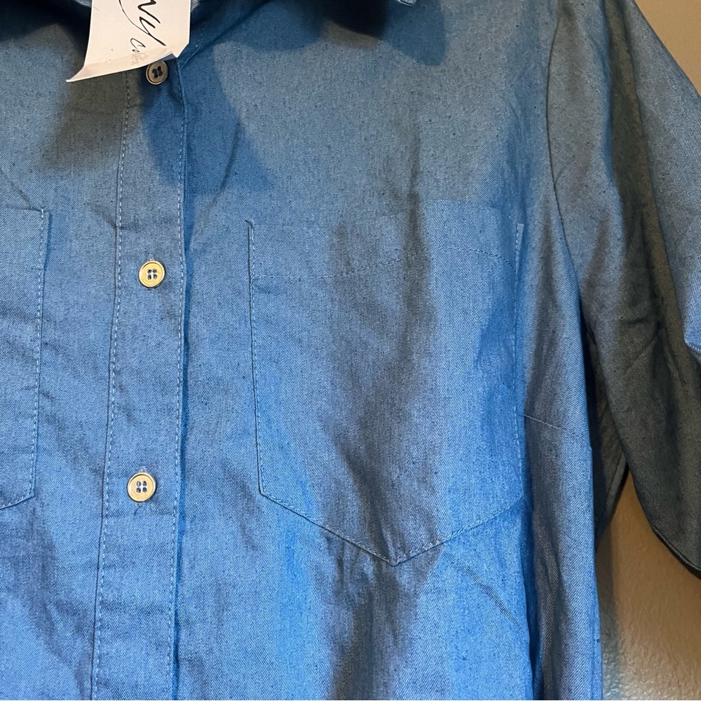 NWT NY Collection Sz Pet Large Blue Button Chambray Shirt Midi Dress Ret $59! - Picture 5 of 9